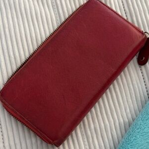 Red Leather Zip Wallet